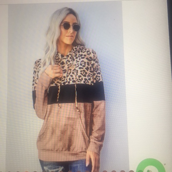 Champagne color Leopard Tie dye colorblock hoodie - Picture 6 of 8